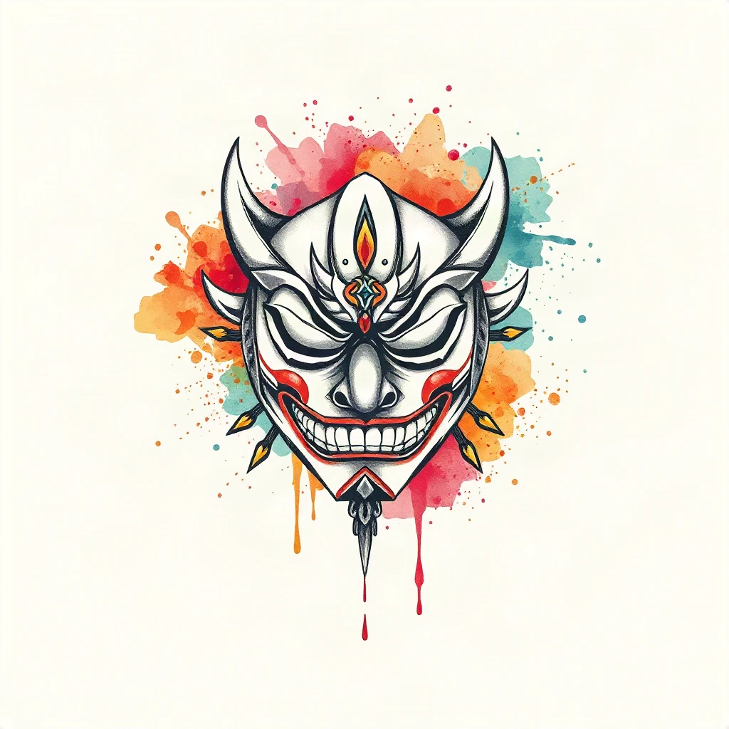 Watercolor Hannya Mask Tattoo