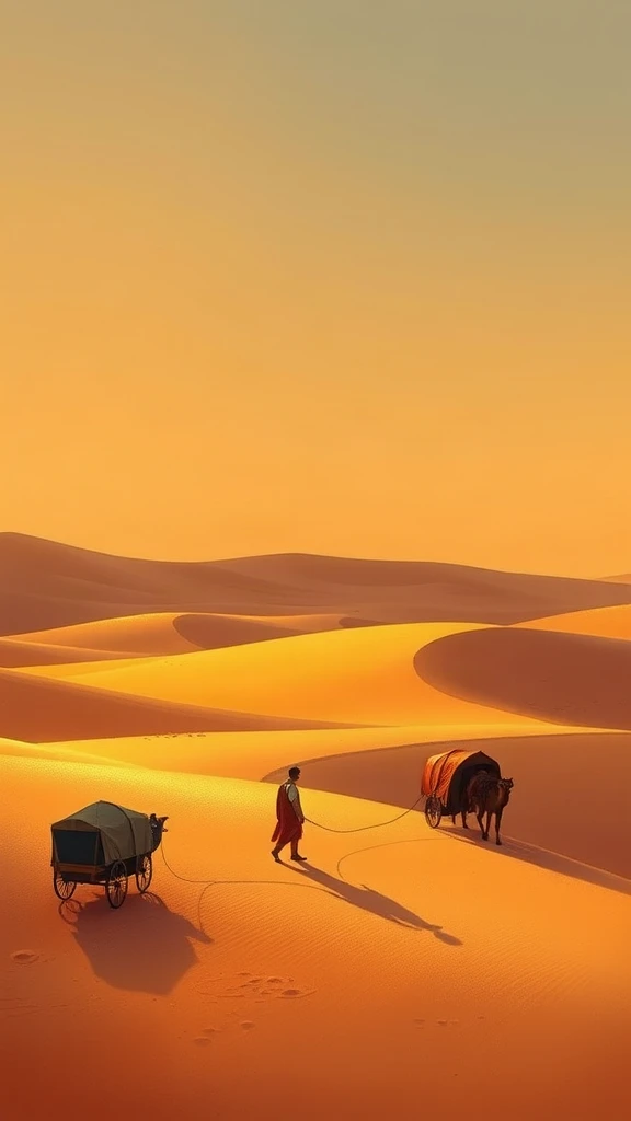 Desert Caravat Golden Hour Gouache